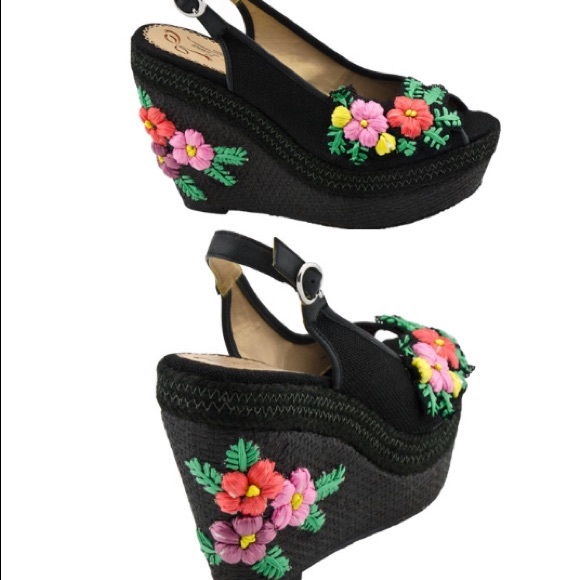 Poetic License Black Petal Pusher Wedge Shoes 8.5 - Picture 6 of 8